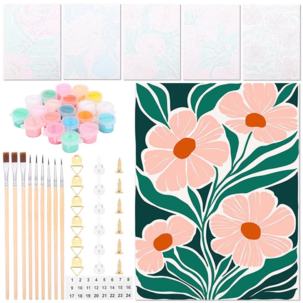 6 Pcs Paint by Numbers Kit DIY Paint by Number Set with Frames and Brushes Colorful Digital Oil Painting Set for Kids Beginners