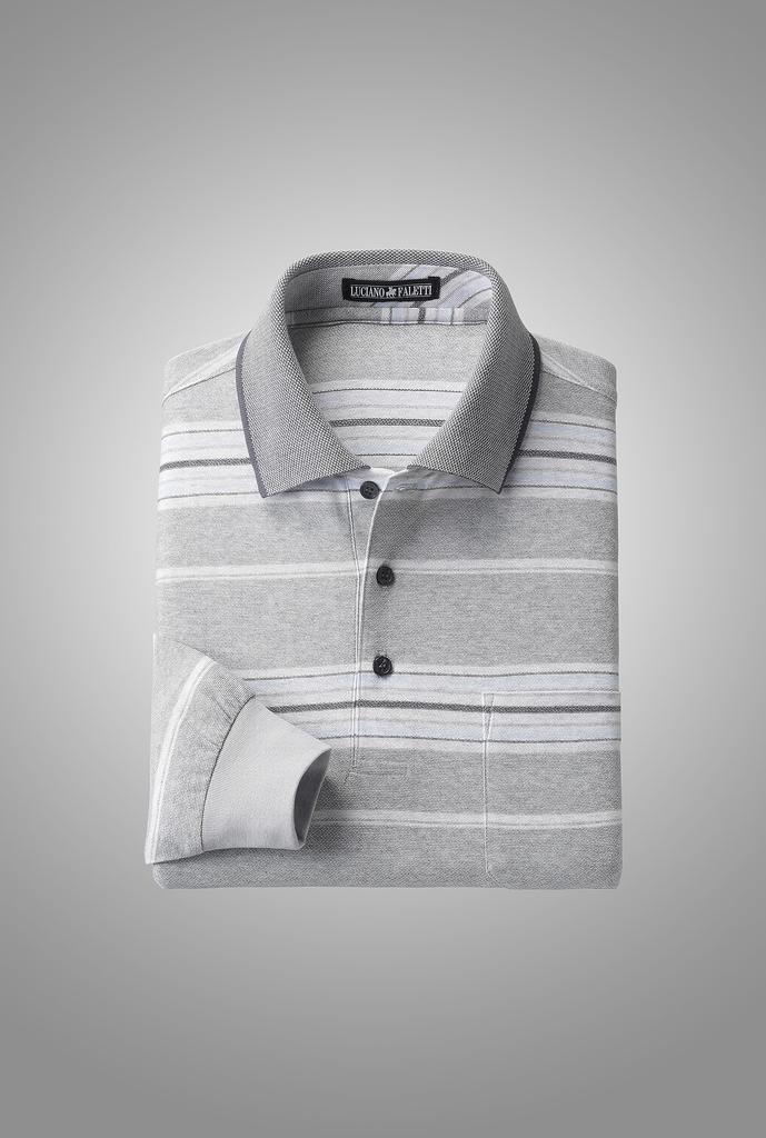 Polo Long Cotton Made in Blue [Little Island] Men's Shirt, L, Sleeve, Jacquard, Blend, Japan, Large, Stretch, Border, Cool, Father's Top, Knit, MEN,