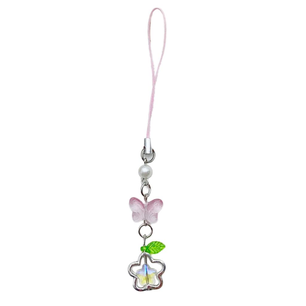 Butterfly Phone Chain Ornament Four Leaf Clovers Beaded Cellphone Pendant Phone Lanyard Bag Charm for Fashion Individual