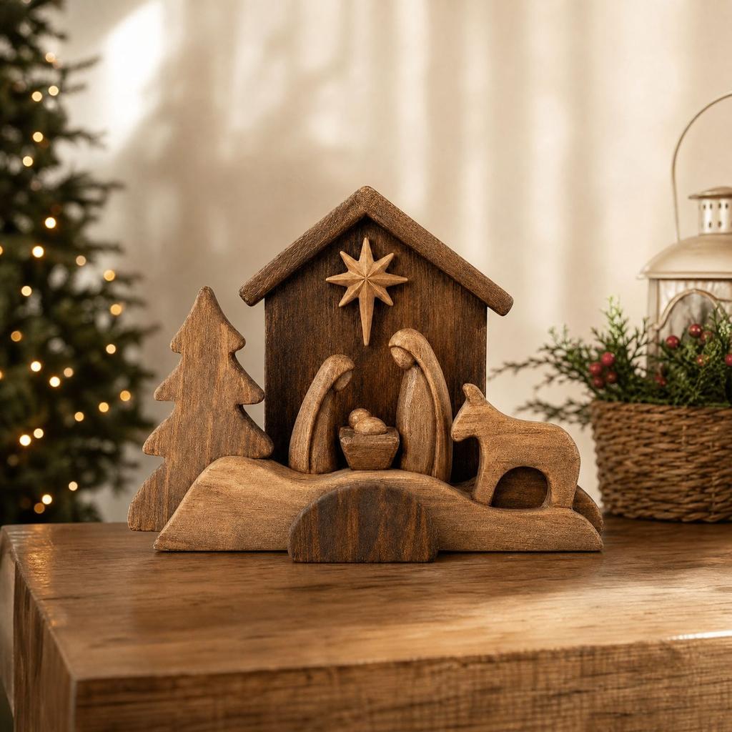 Scene Christmas Figurine Holiday Decorative Ornament for Home Tabletop Display