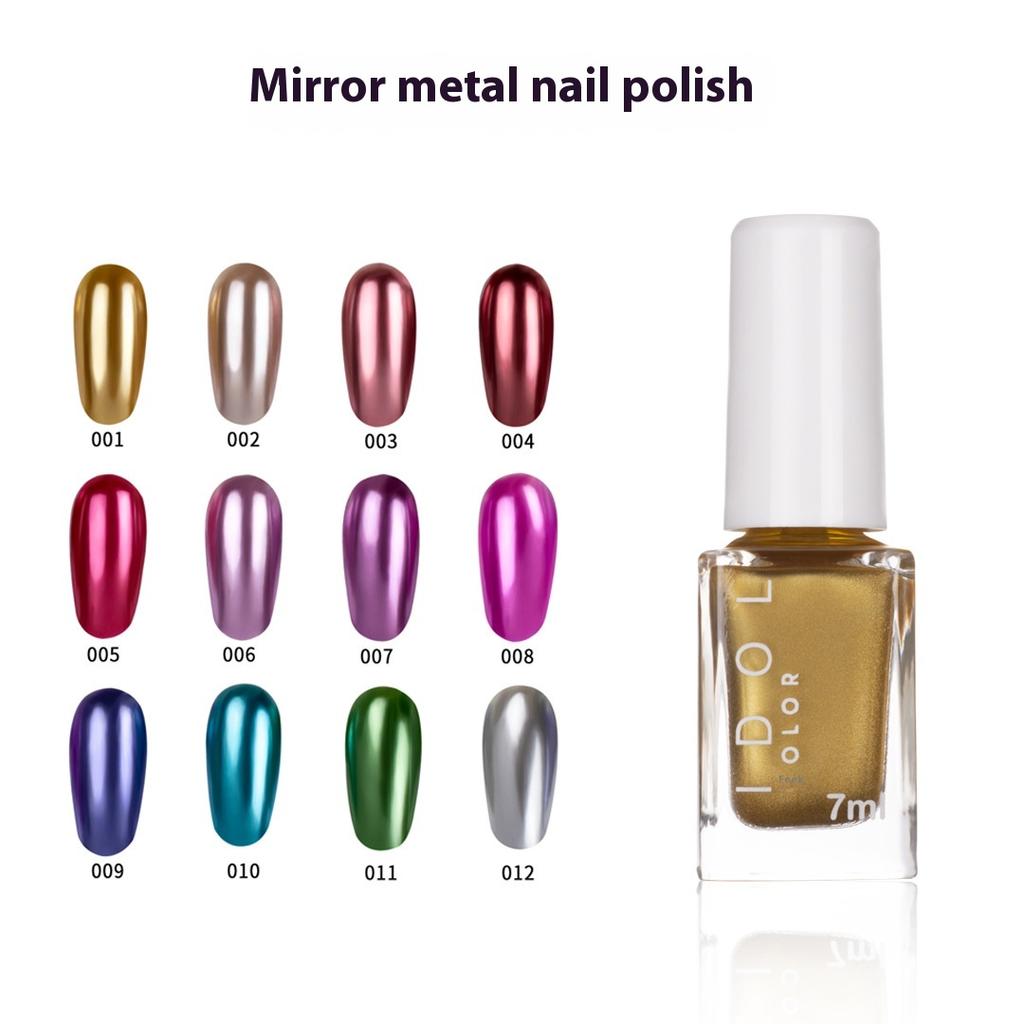 Mirror Metal Nail Polish, Non-baking and Long-lasting, Non-peeling, Quick-drying 12-color Metallic Nail Polish