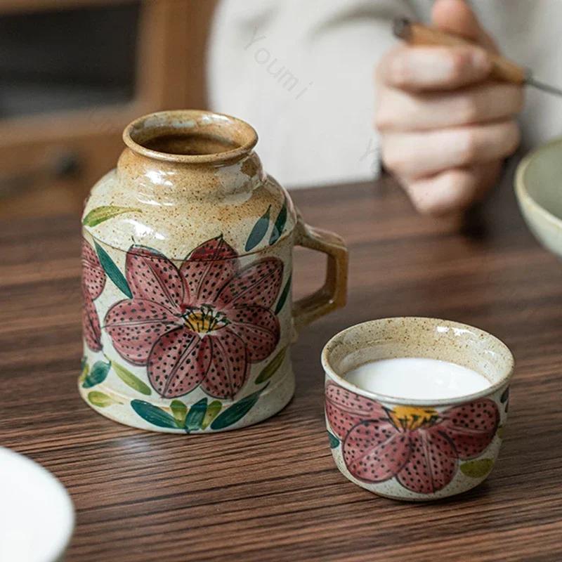 Exquisite Hand Painted Flowers Ceramic Cup Creative with Lid Mugs Set Home Desktop Large Capacity Water Cups Unique Gifts