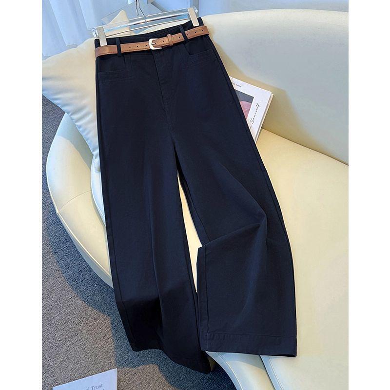 Women's Fleece-Lined Wide-Leg Pants: Solid Color, New Autumn/Winter Straight-Leg Petite Jeans.