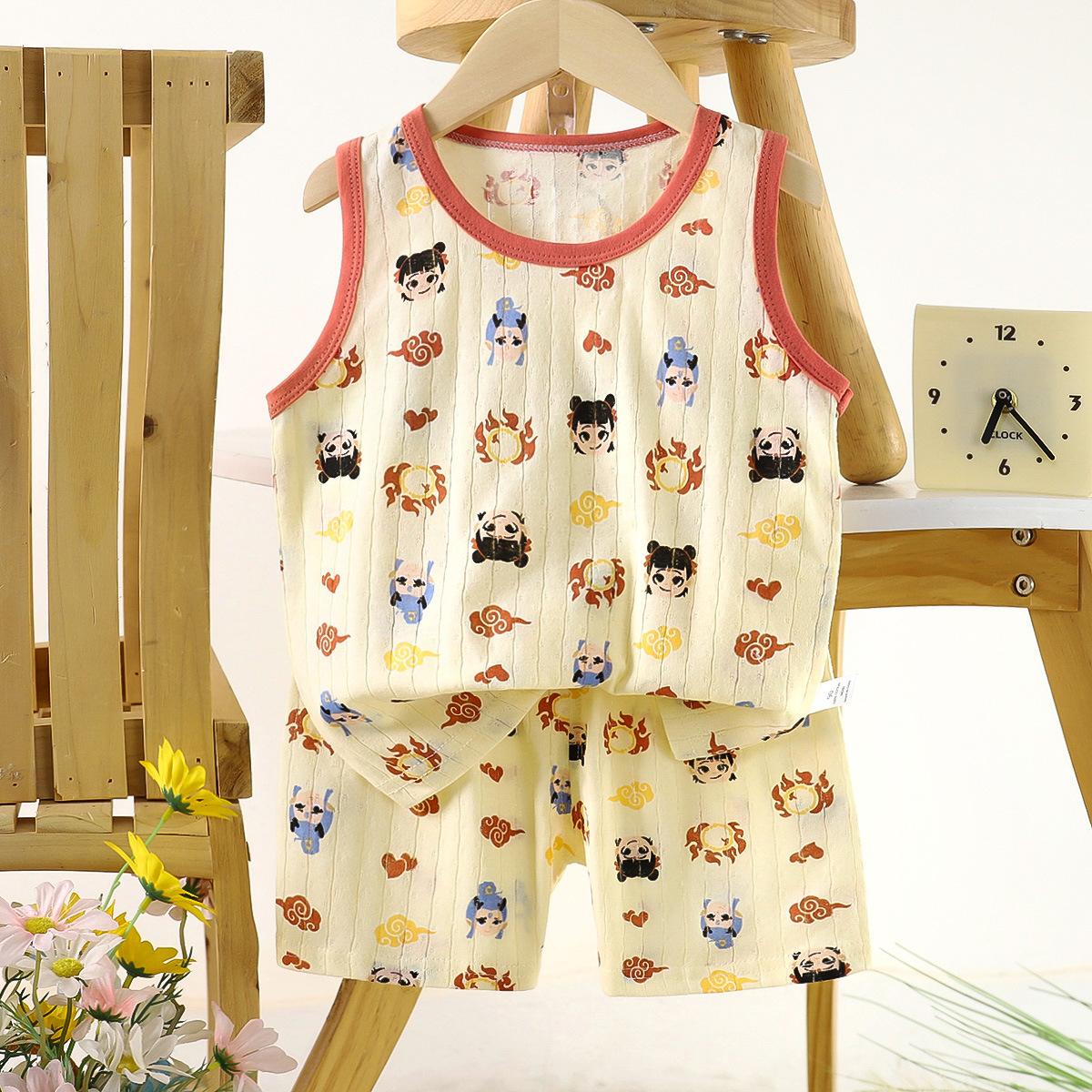 2026 Korean Style Children s Vest Suit New Style Boys and Girls Baby Cartoon Thin Sleeveless Vest Shorts Suit Trendy 73CM красный