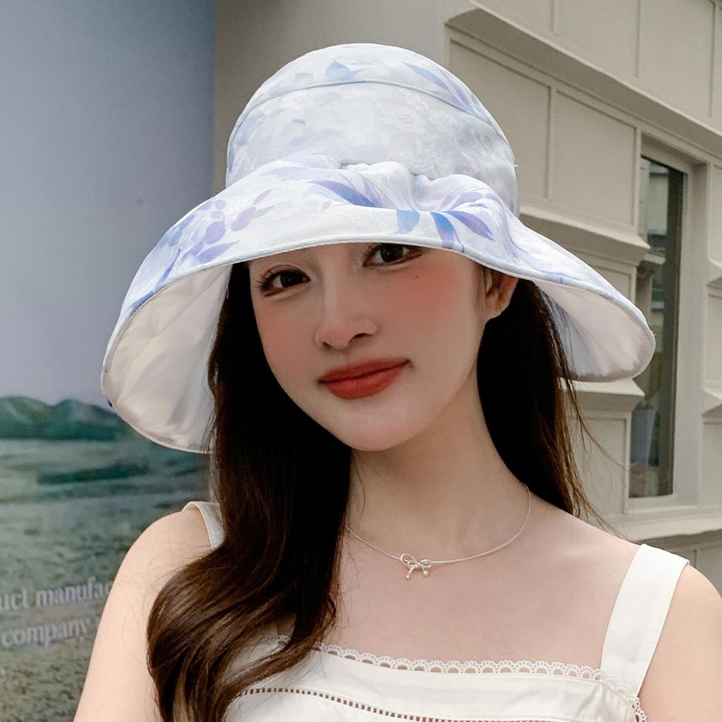 Sonnenhut Kinder Sommer Reise großer Rand Gesichtsschutz Sonnenschutzhut Mode Druck Leere Oberseite Sonnenhut Atmungsaktiv und kleines Gesicht