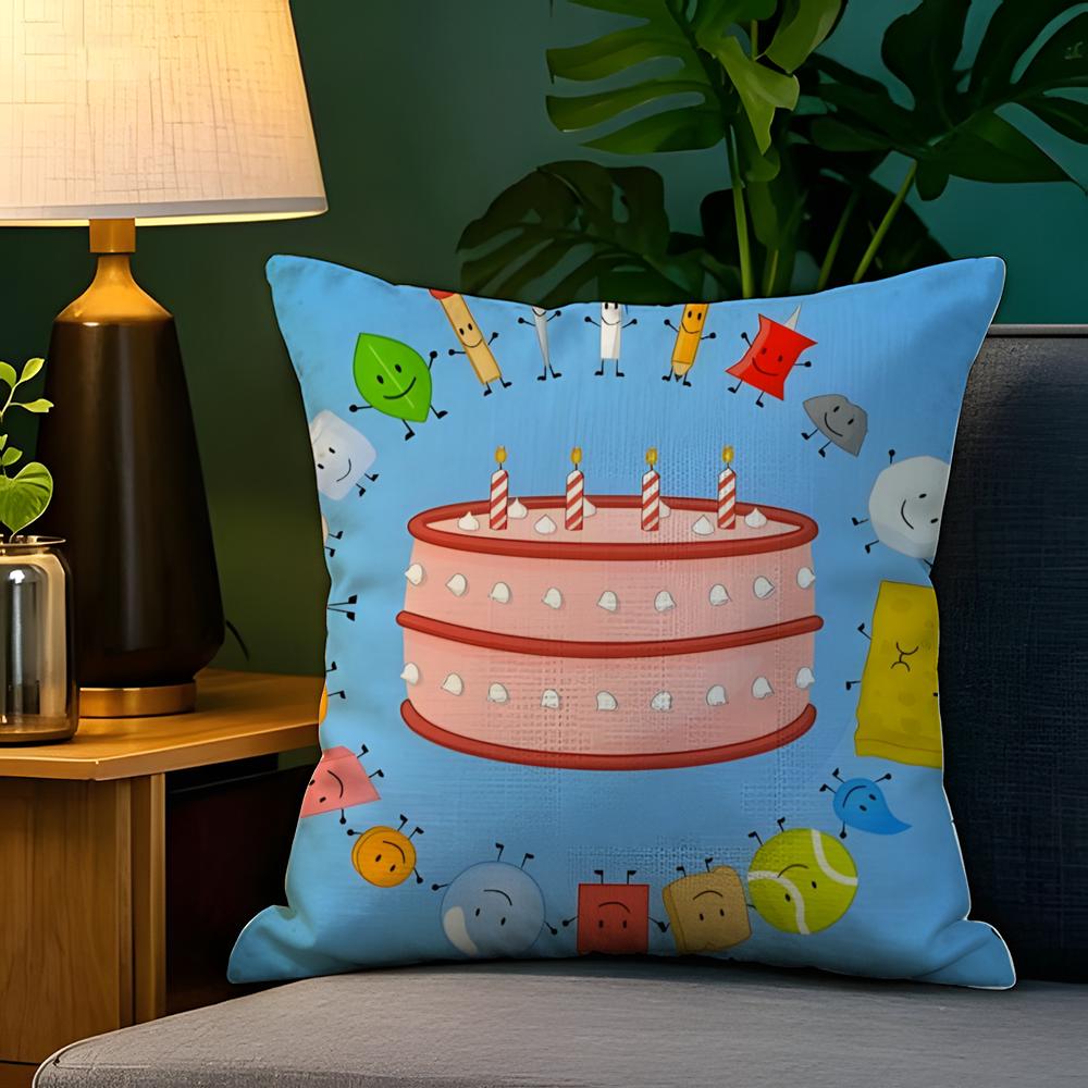 BFDI Batalla por la Isla del Sueño Funda de Almohada Funda de Almohada de Lino Natural Decoración a Doble Cara Funda de Almohada para Sofá Decoración del Hogar