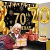 70th Birthday Decorations Men Women with 70th Birthday Banner, Black and Gold Table Cloth,Number Balloons, Large Sash, Cake Topper and Candles