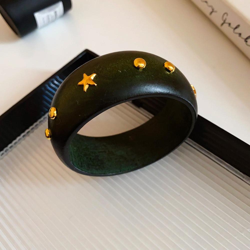 Chinese Style Round Bracelet Punk Rivets Bangle Simple Wooden Bracelet  Women