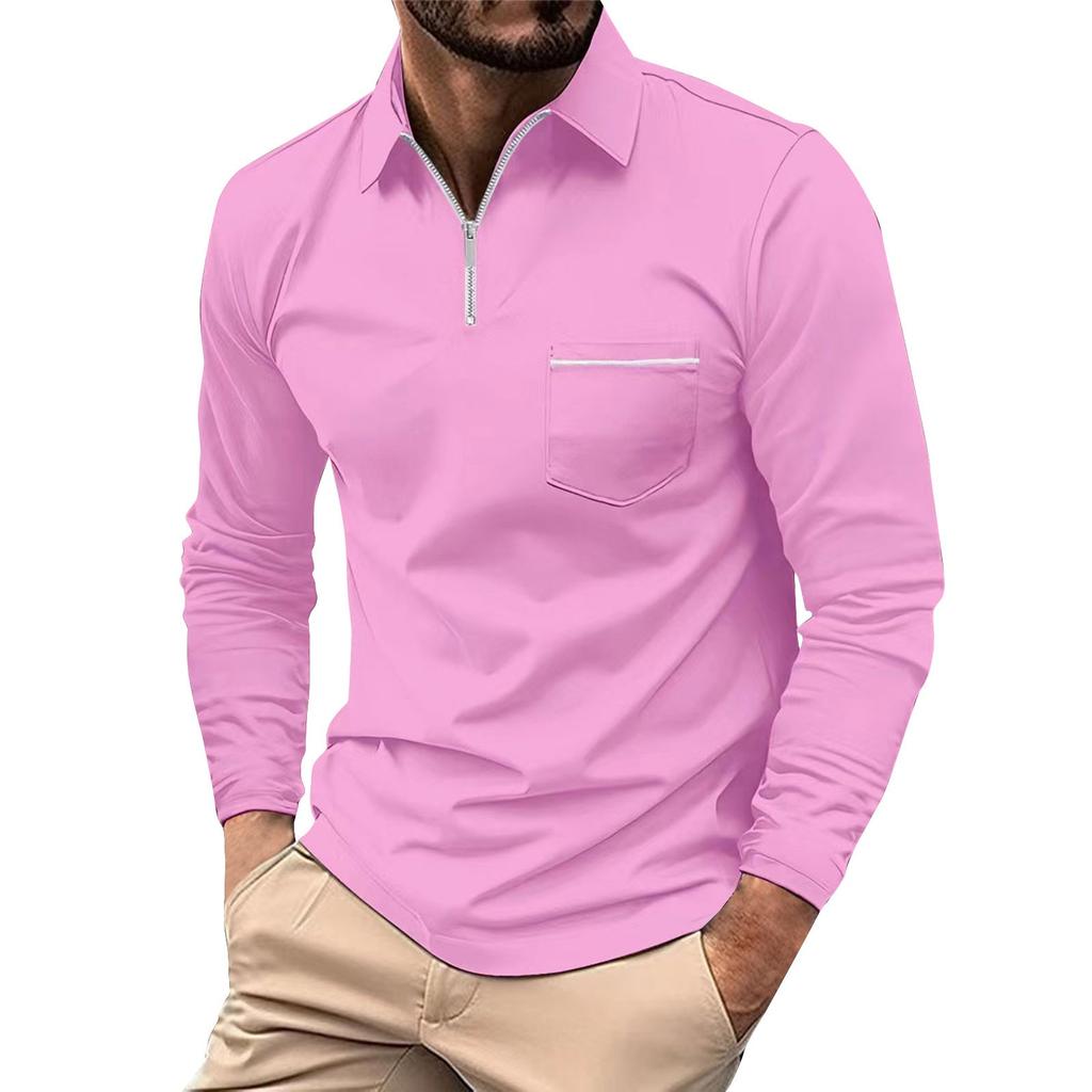 Men's Long Sleeve Zipper Lapel Shirt Casual Top
