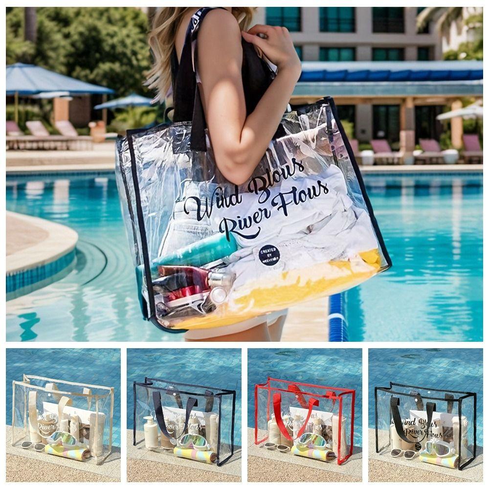 

PVC Transparent Makeup Bag Large Capacity Beach Handbag Casual Swimming Storage Bag Sports чорний