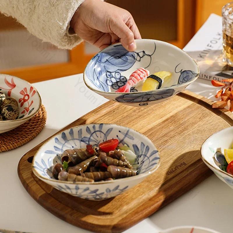 Assiette en céramique irrégulière créative, style rétro, peinte à la main, avec fleurs, assiettes à dîner, pour le petit-déjeuner, la salade, les fruits, vaisselle exquise