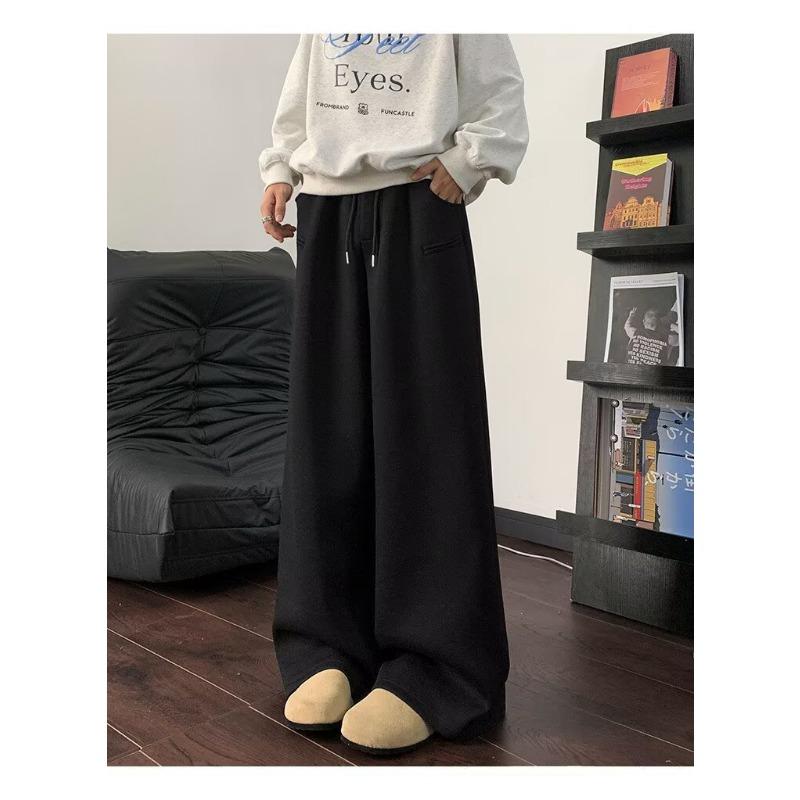 

Мужские широкие спортивные штаны Весна и Осень Тяжелые спортивные штаны Мужские повседневные брюки Свободные прямые штаны M чёрный