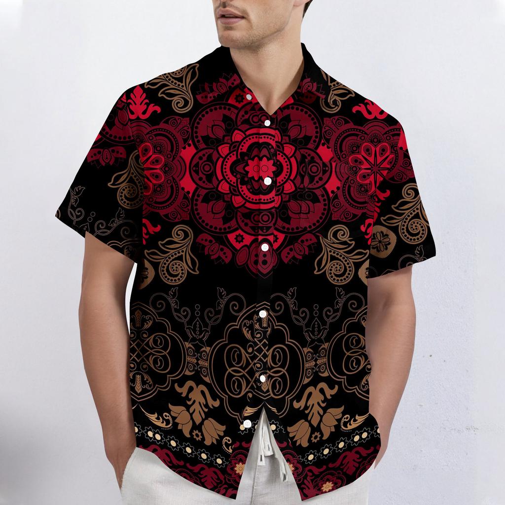 Retro Bohemian Print - Men's Casual Short Sleeved Shirt