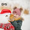 Kids Beanie Fall Winter Knitted Hat with 2 Pompom for Boys Girls 1-4 Years Old Warm Beanie Toddler Hat for Outdoor Activities
