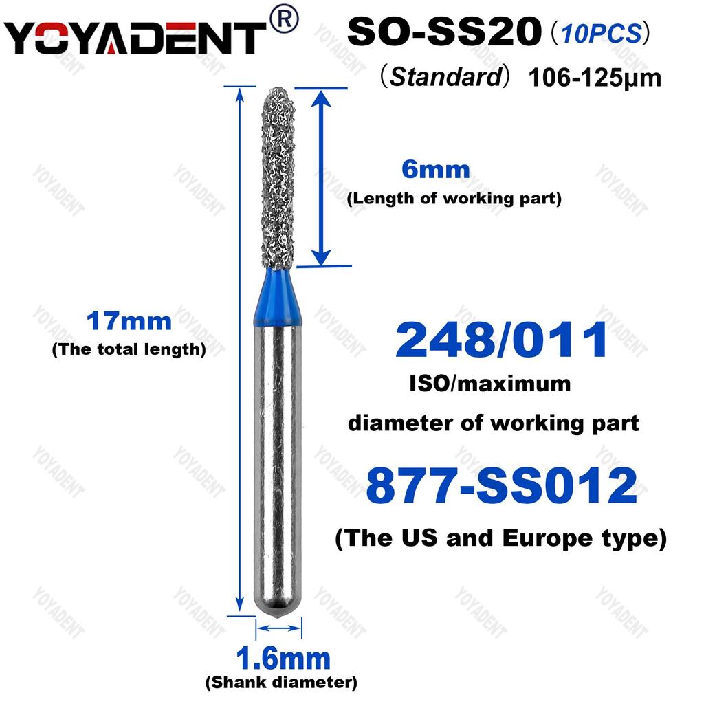 10Pcs/Pack Dental Diamond Burs SO Type Extra Coarse/Coarse/Standard Dentistry Drills For High Speed Handpiece Dia.1.6mm