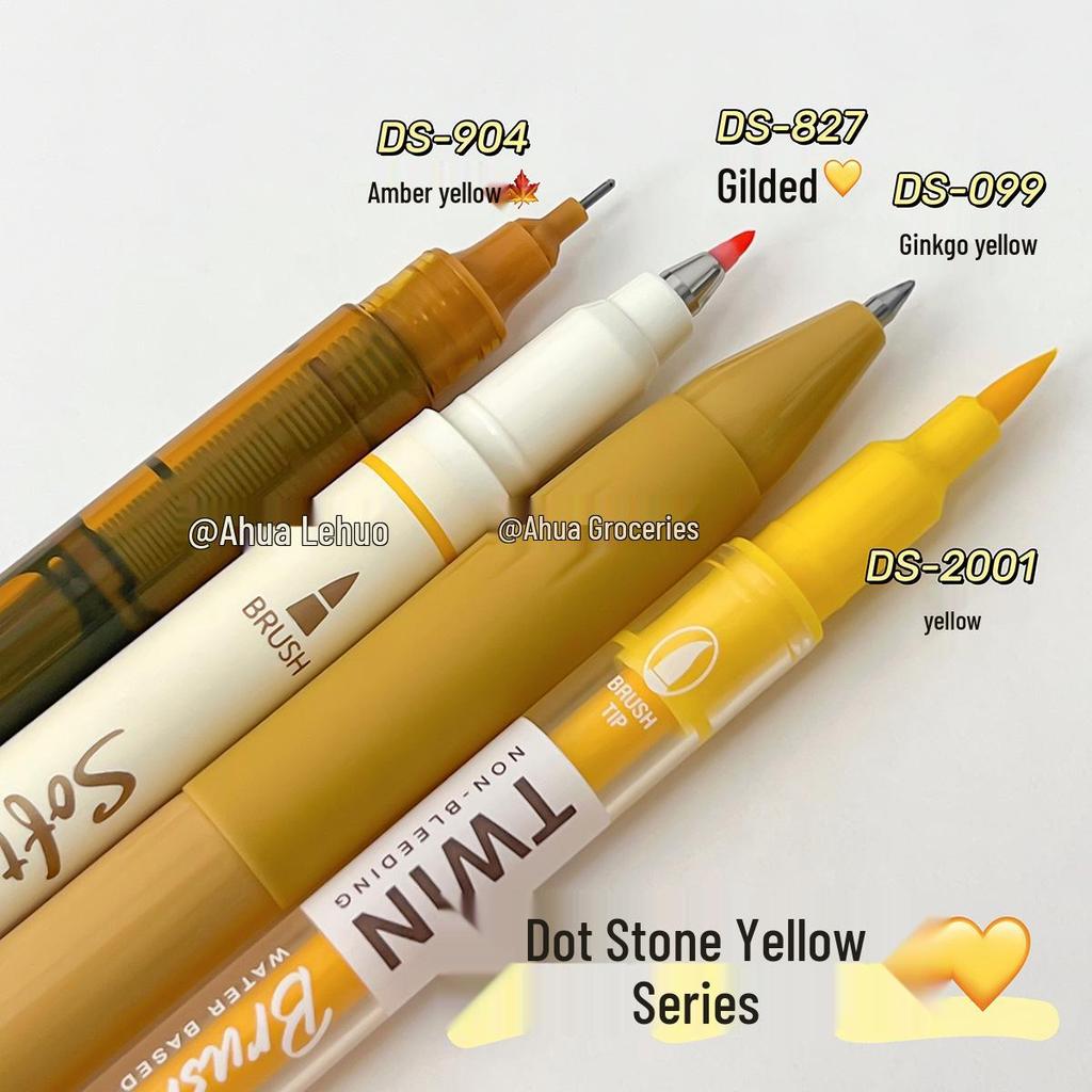 Dian Shi Soft Writing Brush & Highlighter Pen - Yellow, Eye-Friendly, Ideal for Students and Journals.