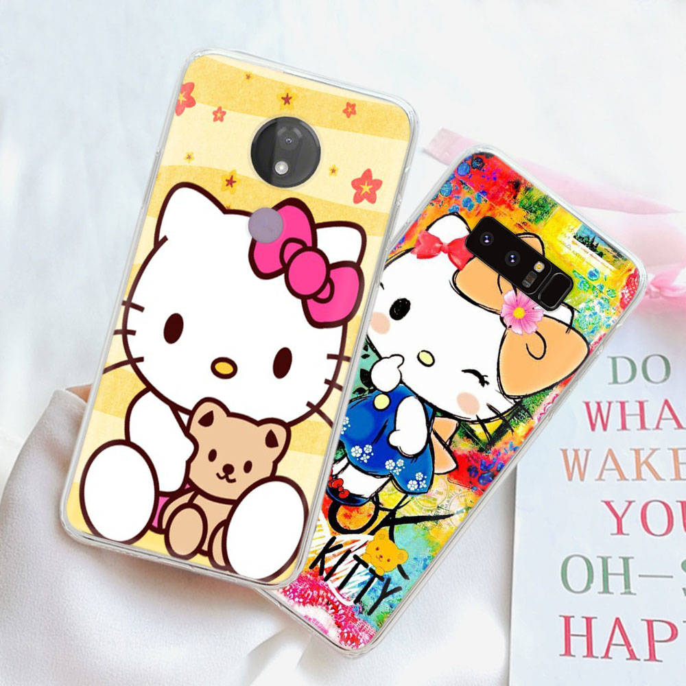 JZ3 Love Hello Kitty Transparent Case for Samsung A04 A14 A23 M33 M53 Realme 10 9 C35 C55 VIVO Y02 X80 Infinix Hot 30 Note 11 Tecno Spark 8P Pro