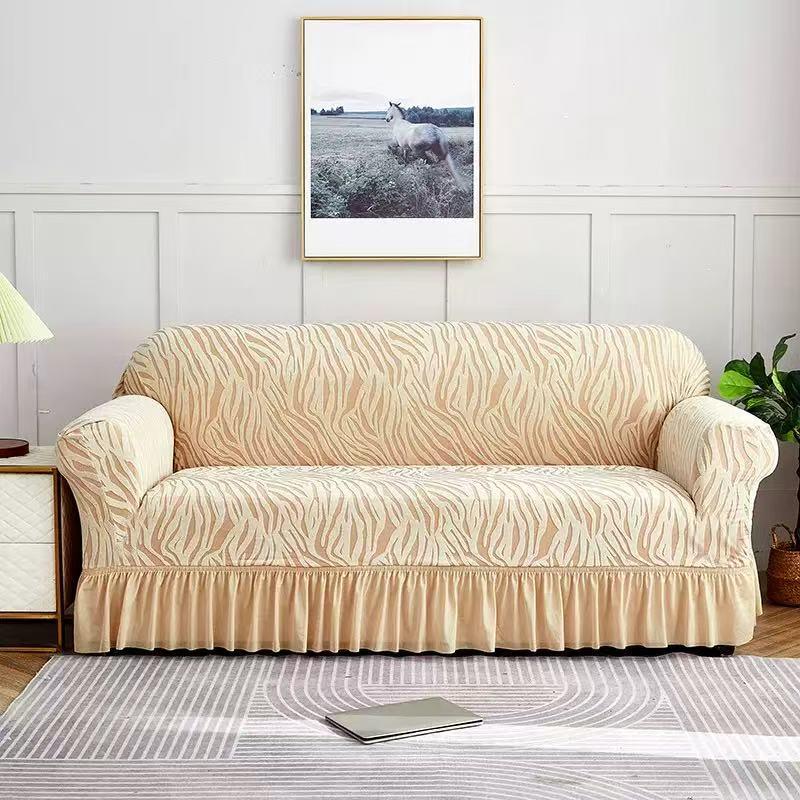 Thickened Elastic Jacquard Ruffle Sofa Cover for Three-Seater, Dustproof and All-Season.