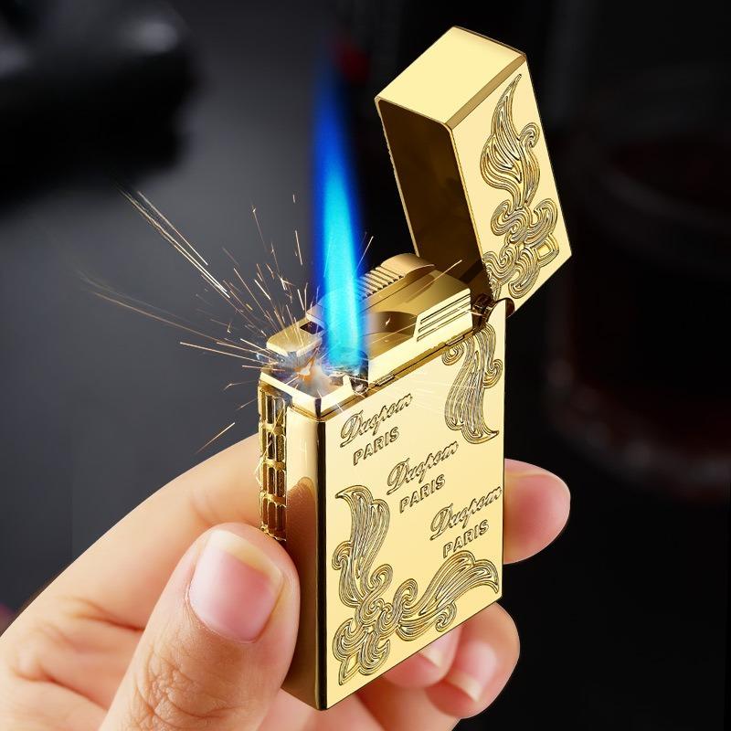 New Classic High End Langsheng Inflatable Windproof Direct Charge Lighter Blue Flame Business Gift Cigarette Accessories
