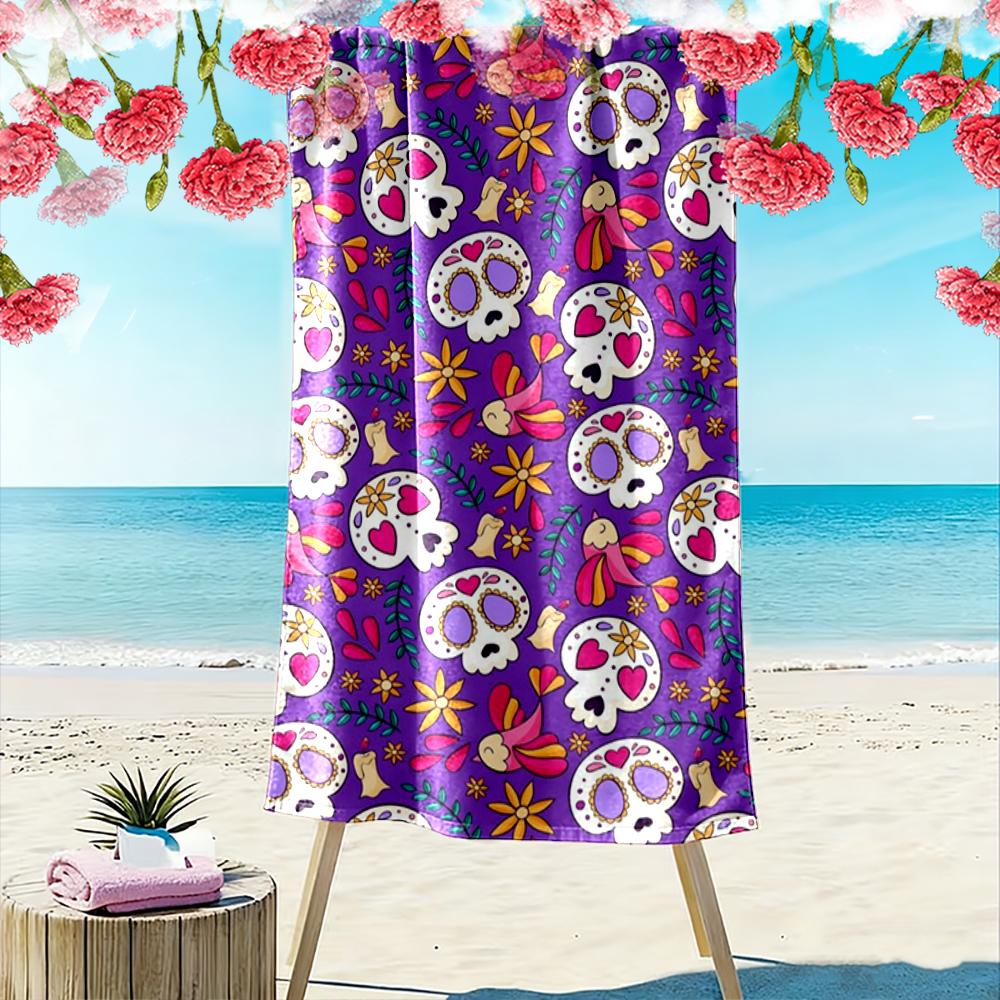 Buntes Schädel- und Blumenmuster-Design Strandtuch schnelltrocknend für Reisen Outdoor-Sportarten Joggen Strand und Schwimmen