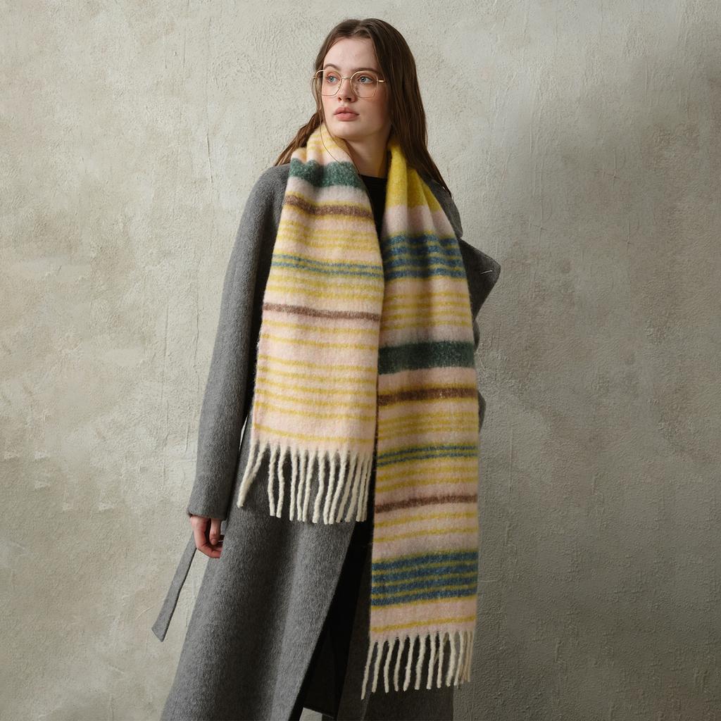 Designer 20 wool-blend Saturn striped scarf winter women's thickened imitation cashmere plaid scarf