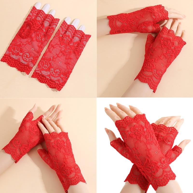 Bridal Gloves With Delicate Lace Design Half Finger Coverage Perfect For Church Outdoor Ceremonies