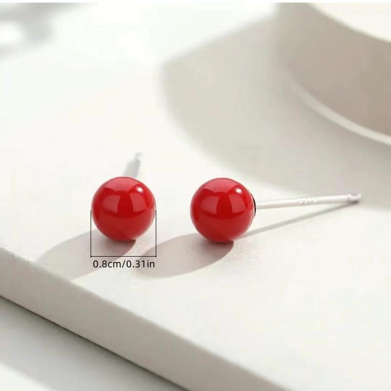 Retro Wine Red Pearl and Cherry Stud Earrings for Women красный
