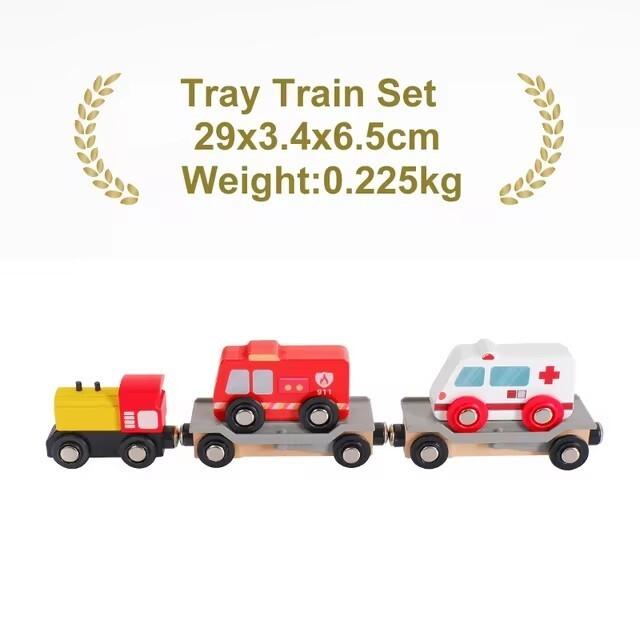 Wooden Magnetic Train Car Locomotive Ambulance Fire Truck Wood Railway Accessories fit for Brand Wooden Tracks Toy For Kids