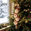 Festive Holiday Hanging Ornaments Wooden Santa Claus Ornament, 2D Flat Pattern Sign with Jute Christmas Tree Embellishments Bells Rope And Bell,