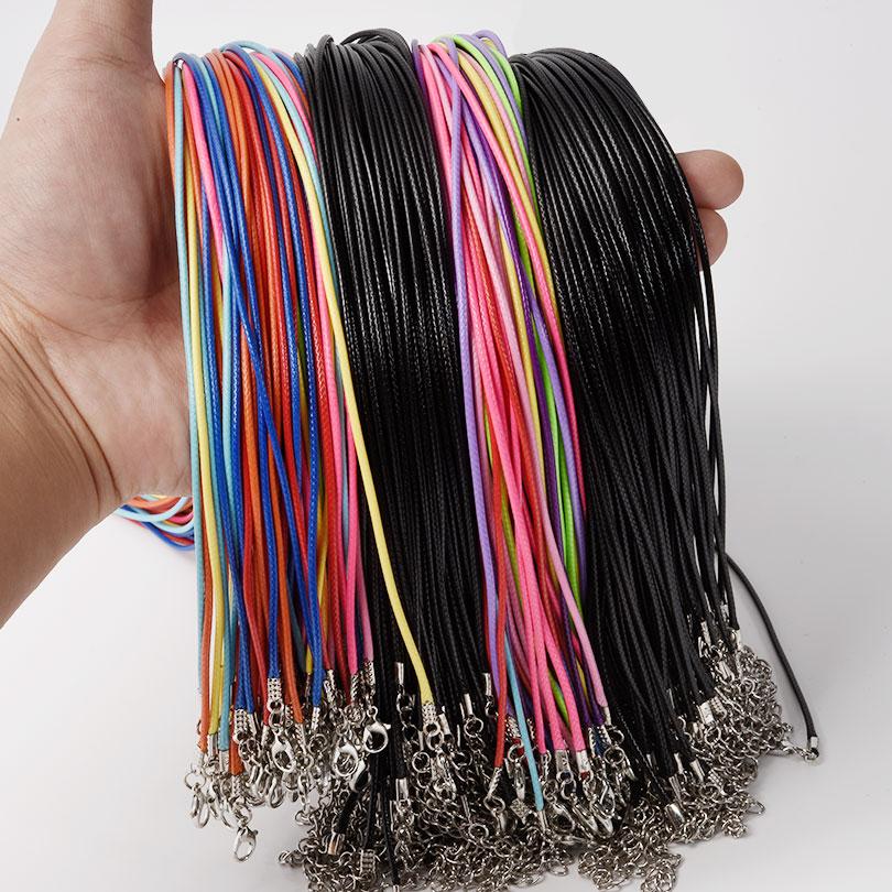 50cm Black/Rainbow Mix Leather Cord Necklace For Women Men Accessories Adjustable Braided Rope Vintage Extended Chain DIY Choker