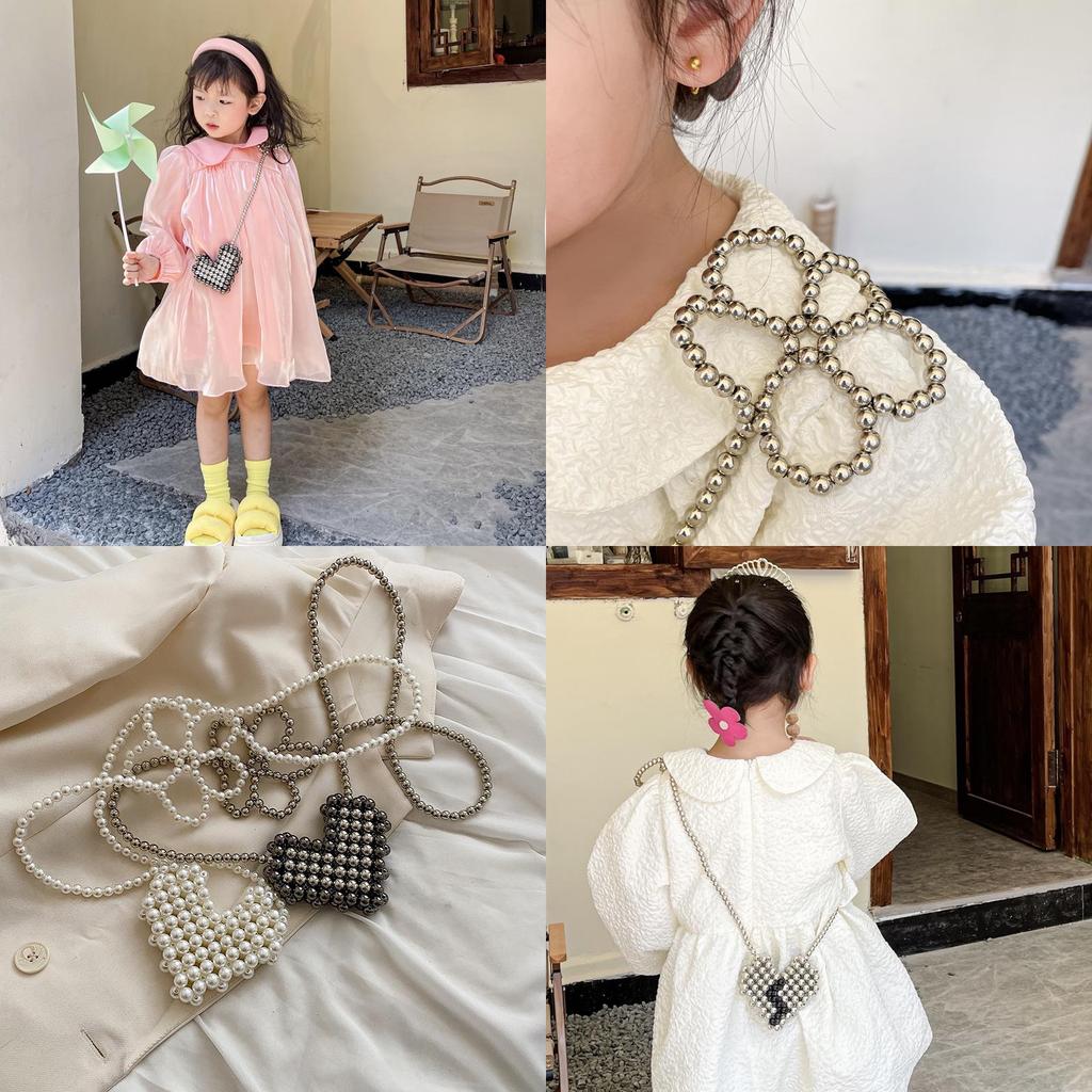 Trendy Mini Children's Crossbody Bag With Adorable Pearl Heart Design For Girls