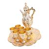 Turkish Coffee Pot Cup Set Vintage Exquisite Elegant Metal Tea Pot Set with 6 Cups for Tea Table Decor Wedding Present Gold White