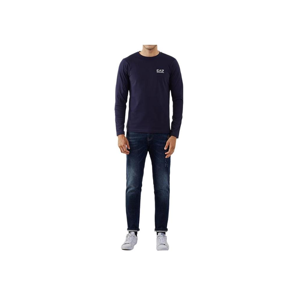 Emporio Armani EA7 Solid Color Crew Neck Long Sleeve T-Shirt Men Tops Blue 8NPT55PJM5Z1578