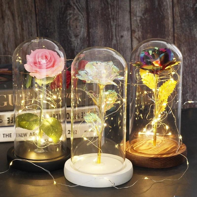 Best Mother's Day Gift Enchanted Galaxy Rose Beauty And The Beast LED Glass Dome Wood Base Flower Valentine's Day Christmas gift