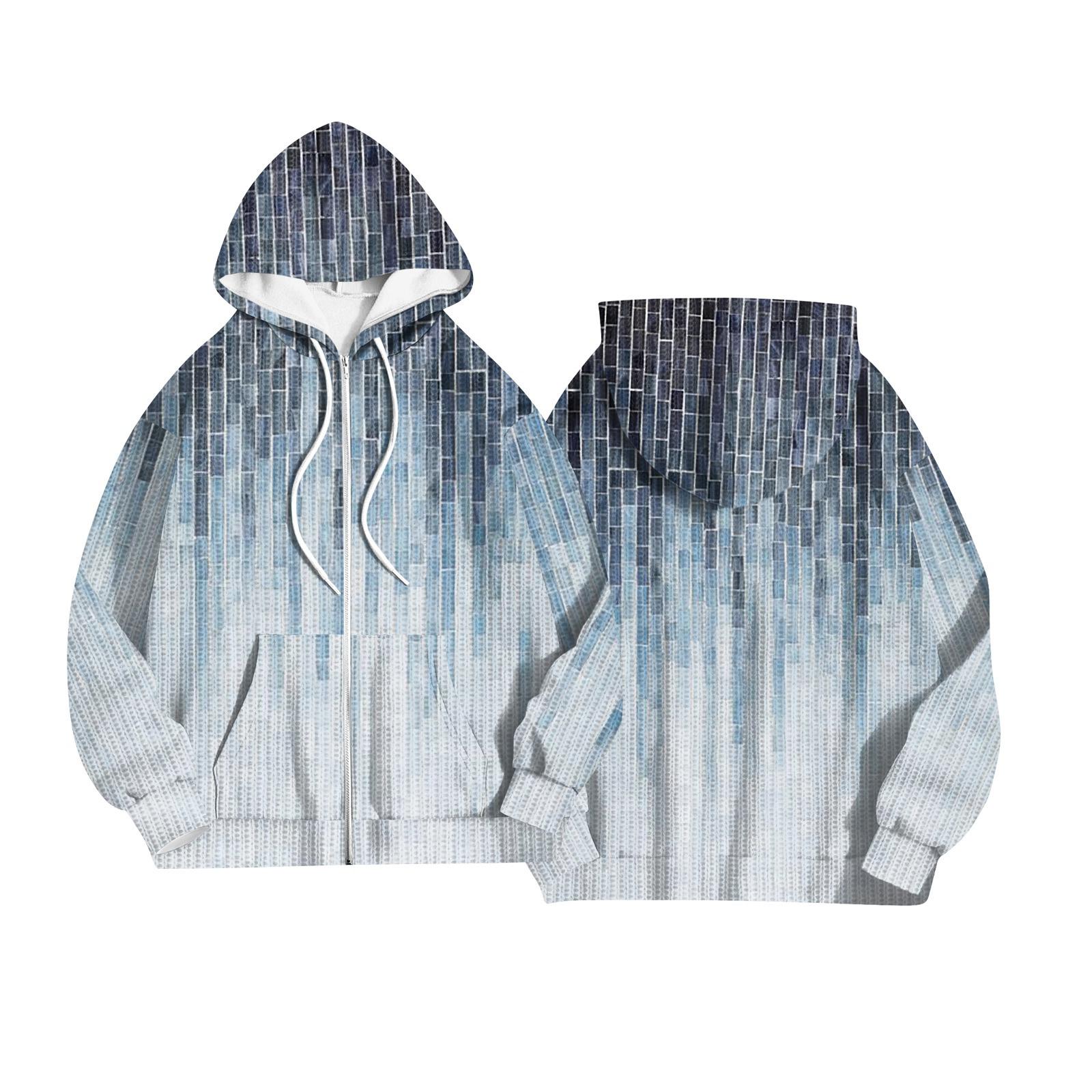 

Женская модная куртка, повседневный кардиган с капюшоном и длинными рукавами с принтом, толстовки M синий