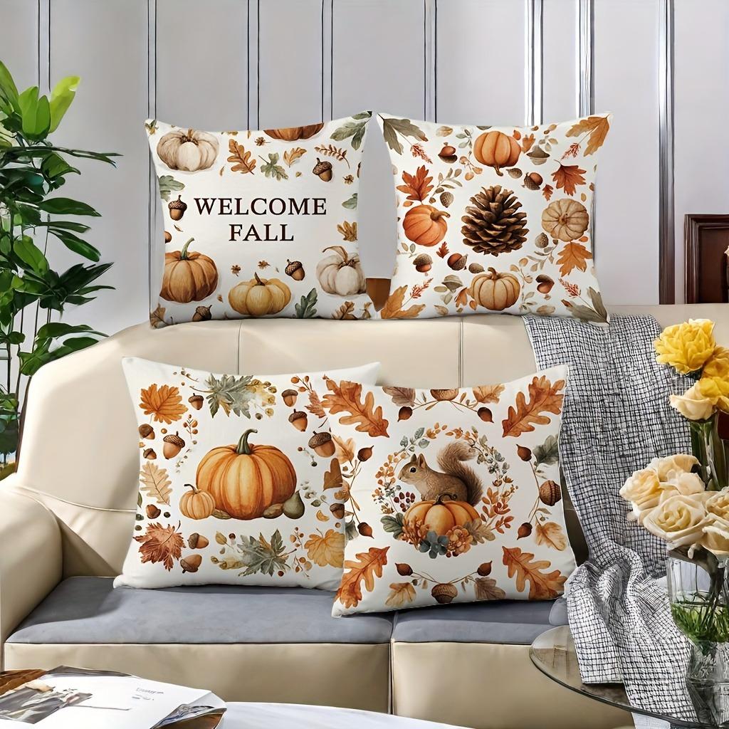 Home Decor Fall-Themed Pumpkins And Nature Cushion Covers Pattern Cushion Cover Suitable For Sofa Bedroom Car Pillow Cover