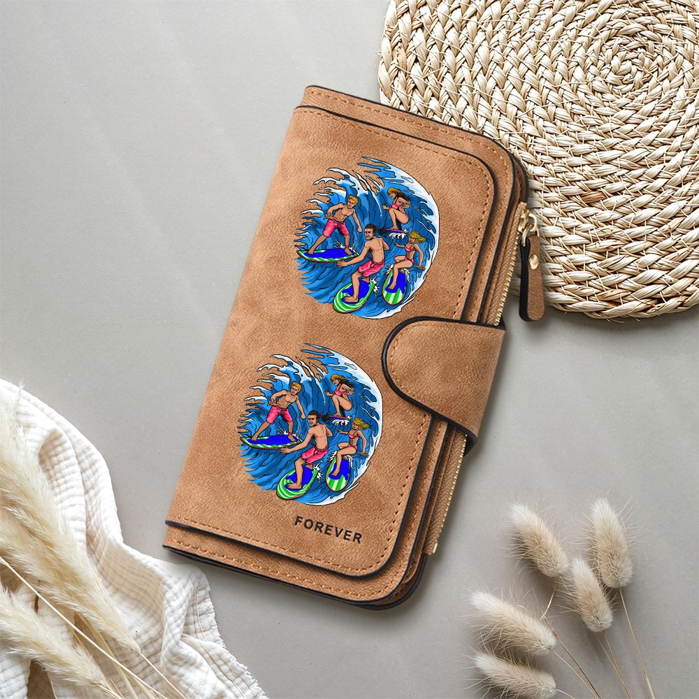 Leisure Surfing Printed Purse Fashion Faux Leather Long Wallet Portable Card Holder for Daily Use
