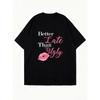 Oversized T Shirt Dress Black Better Late Than Ugly Lip Print Casual Wear For Women