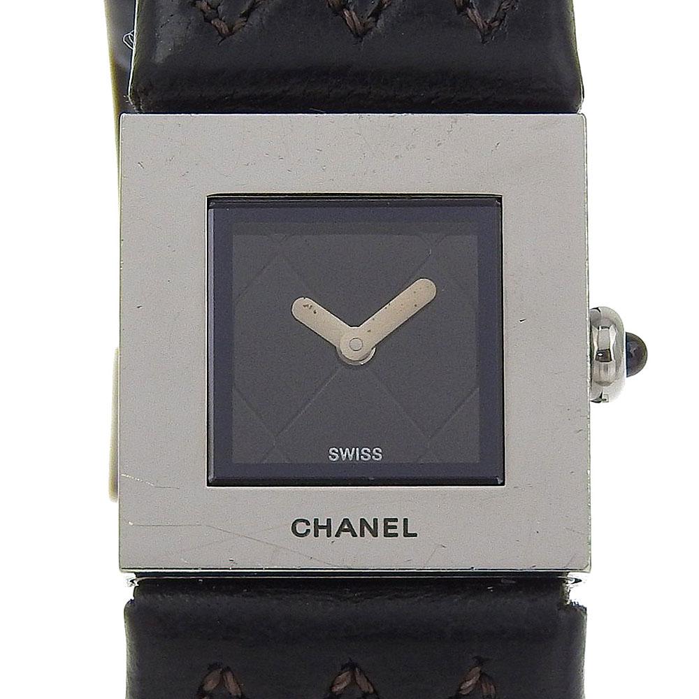 Chanel Matelasse Watches H0116 blackDial Stainless Steel/leather Quartz Analog Display Women Used