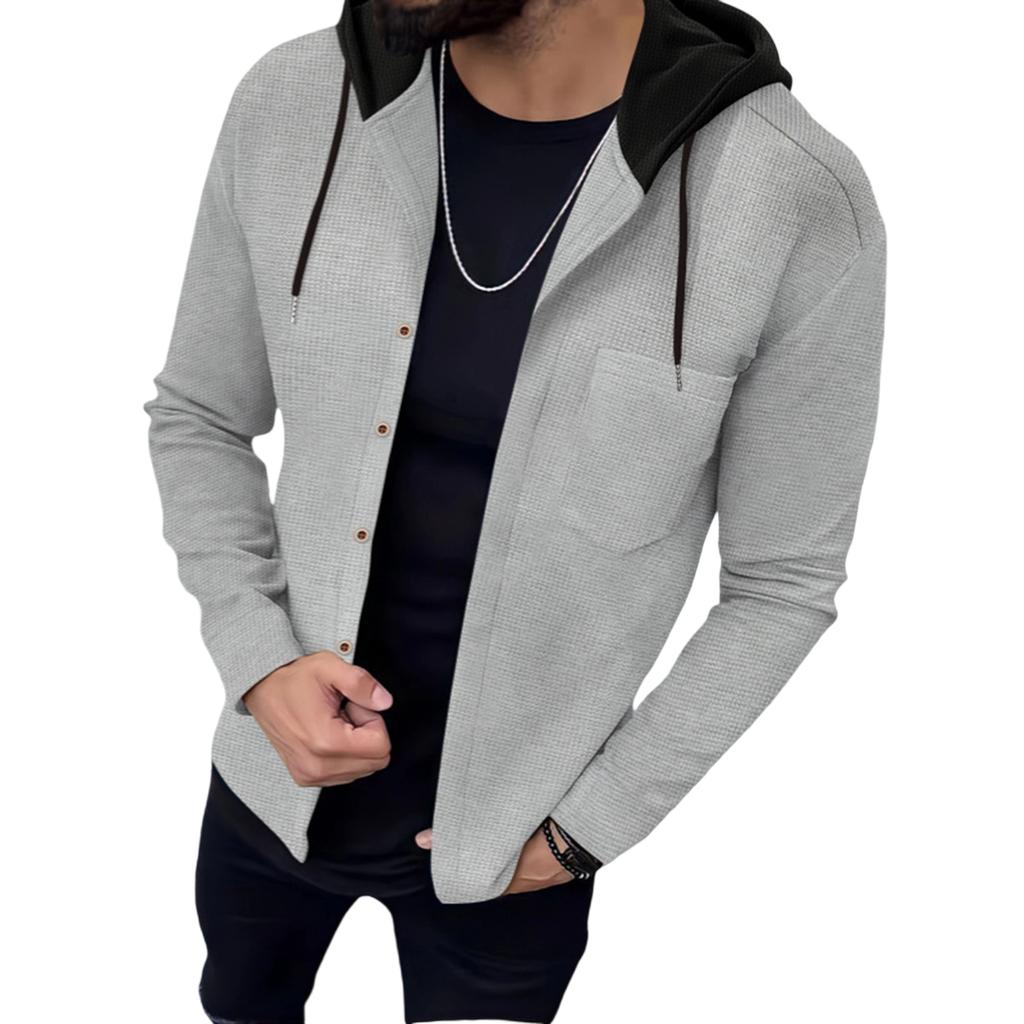 Men's  Waverg  Single-Row Buckle  Hooded Hood  Leisure  Cardigan  Coat
