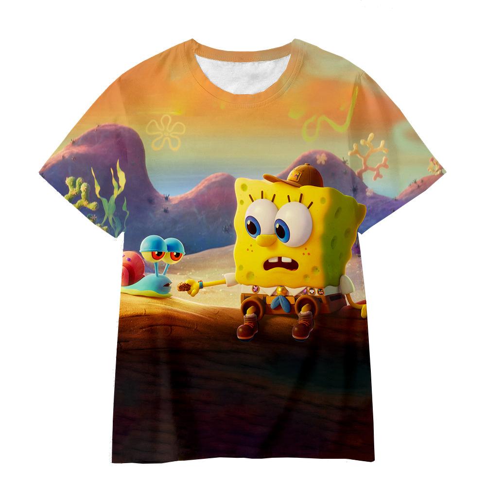 

Летние футболки с круглым вырезом и 3D-принтом Губки Боба Квадратные Штаны, модные, повседневные, с коротким рукавом, детские, унисекс для мальчиков и девочек 110