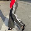 Women's Side Striped Bow Tie Jeans Boyfriend Low Rise Baggy Denim Pants Casual Straight