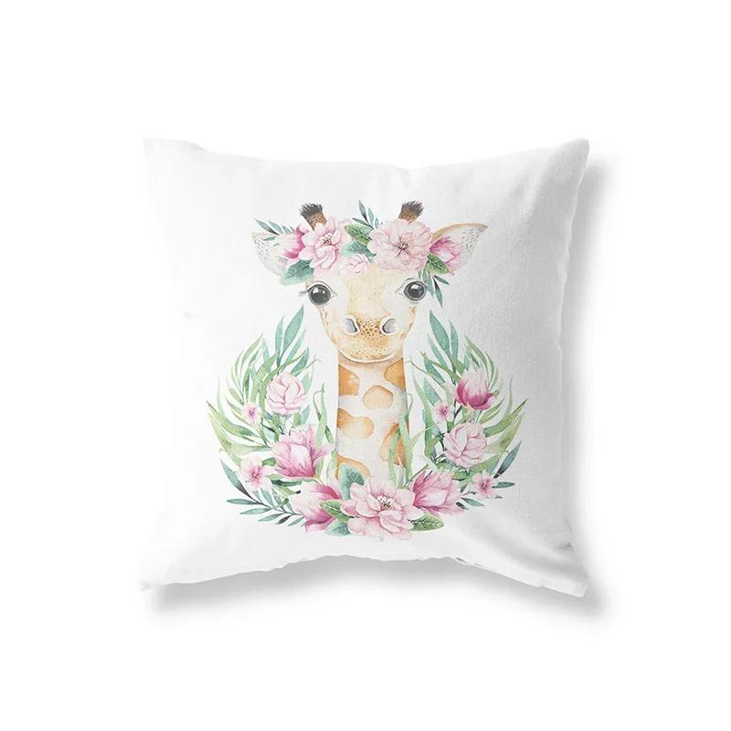 Cute Rabbit Giraffe Animals Children Room Decor Polyester  Cushion Cover Sofa Pillow  Home Decoration Throw Pillowcase