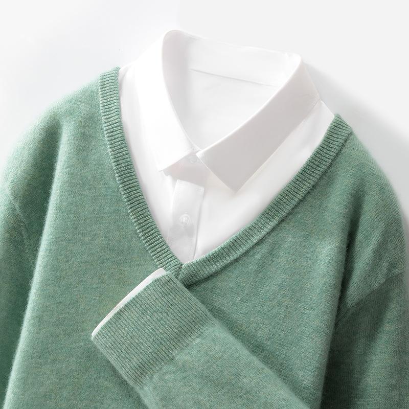 New V-neck Cardigan for Men's Solid Color Pullover Sweater Basic Large Size Loose Casual Knitted Base Shirt