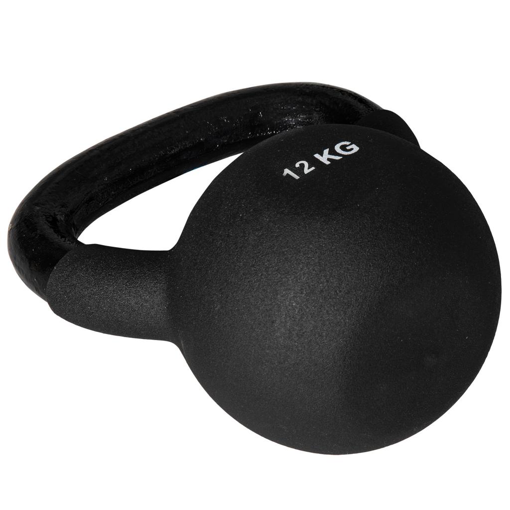 Kettlebell, Ball Weight, 12 Kg, with Plastic Coating, Steel, Black 20 X 13 X 22cm