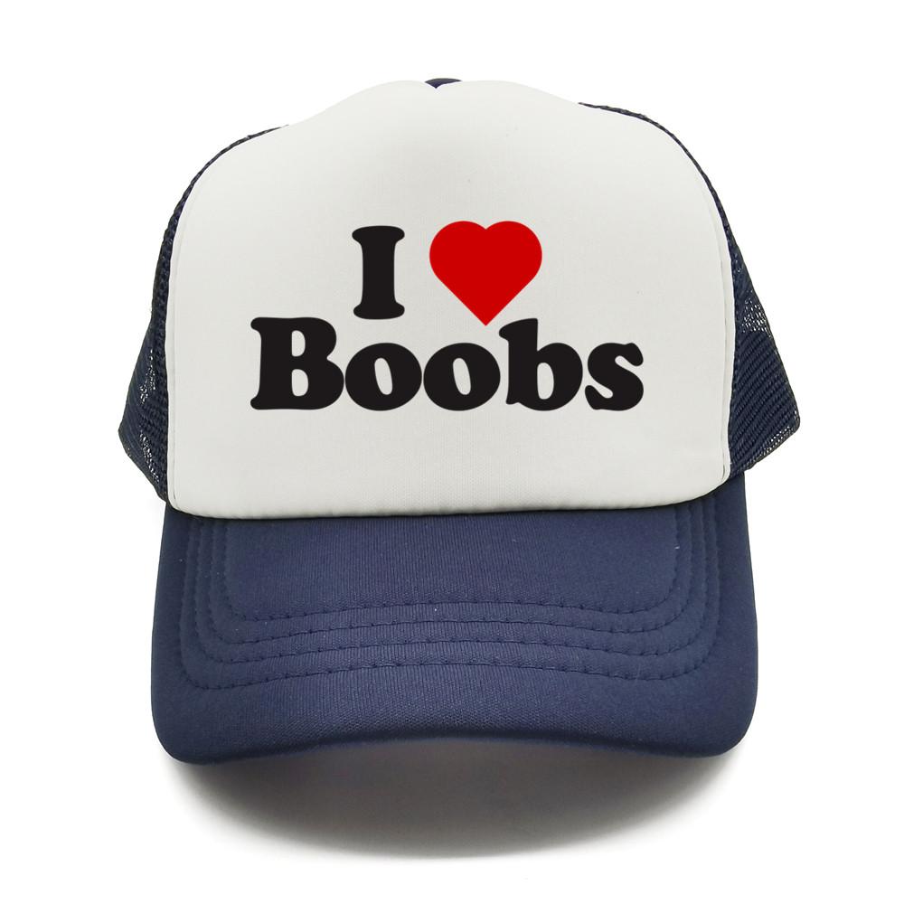 Funny I Love Heart Boobs Boobies Baseball Caps Summer Men Mesh Net Hat Joke Gifts Trucker Cap Outdoor Mesh Net Caps MZ079
