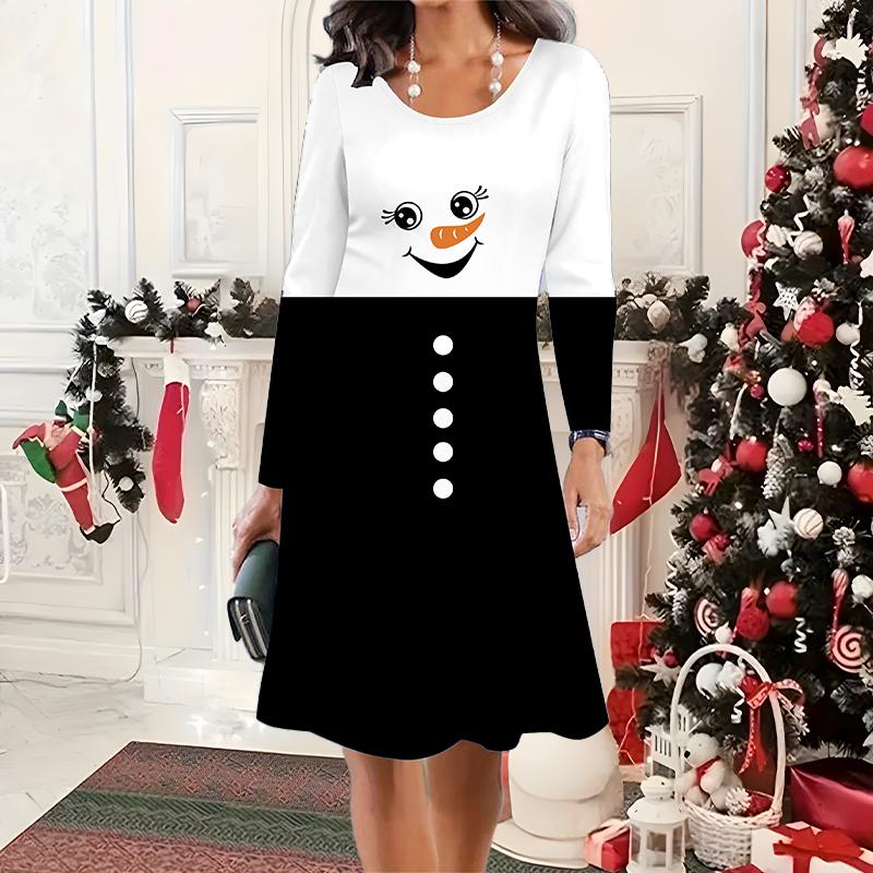 Rochie nouă casual cu gât rotund pentru femei Toamnă & Iarnă 2025 Model 3D de Crăciun Cadou ideal de Halloween Crăciun