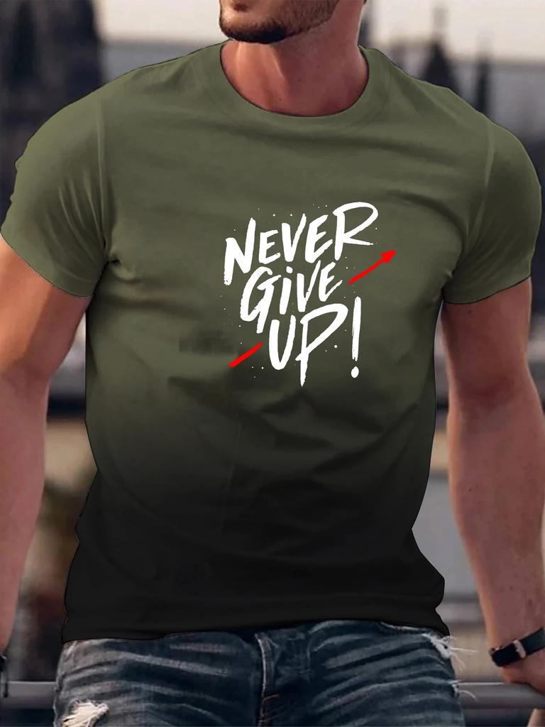 Nikdy se nevzdávejte Letní posilovna Cvičení Trénink Potisk Basketbalu Pohodlný a Prodyšný Top pro Pánské Neformální Elastický s Krátkým Rukávem