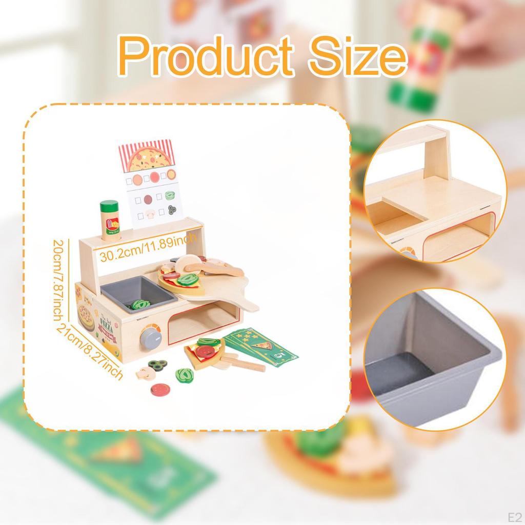 Wooden Pizza Toy Kitchen Playset Portability Sturdy for Ages 3+ Birthday Gift Play Food Set Pretend