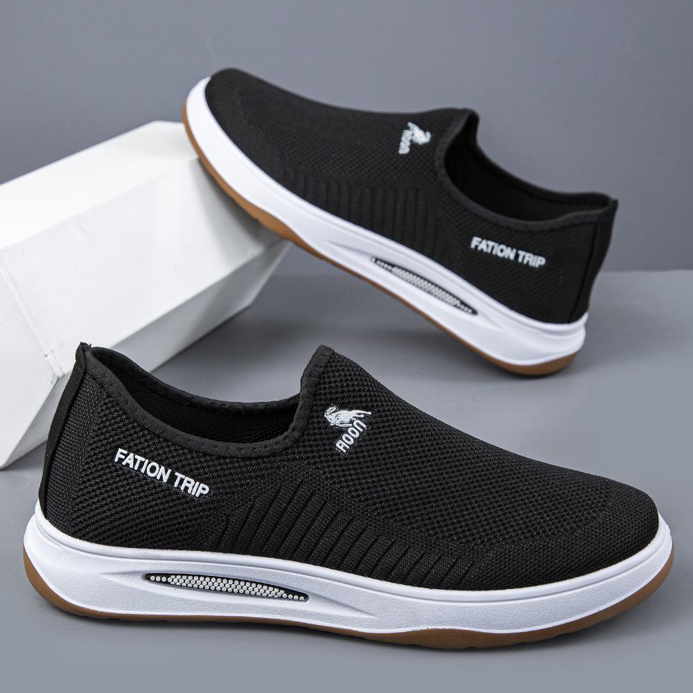 

Men s shoes 2025 summer breathable mesh shoes soft sole lightweight fly-woven mesh shoes one-pedal men s sports and leisure shoes 44 чёрный